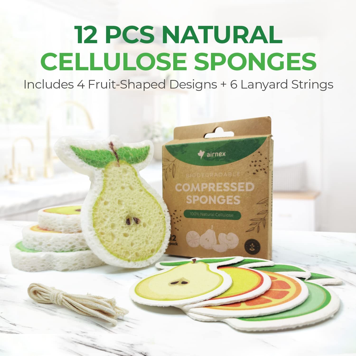 12 PCS Biodegradable Cellulose Compressed Sponges Fruit Shaped Eco Friendly