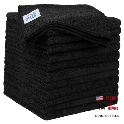 Microfiber Cleaning Cloth Pack.5 x.5 inch Microfiber 12.5 x 12.5 Inch 12 Black
