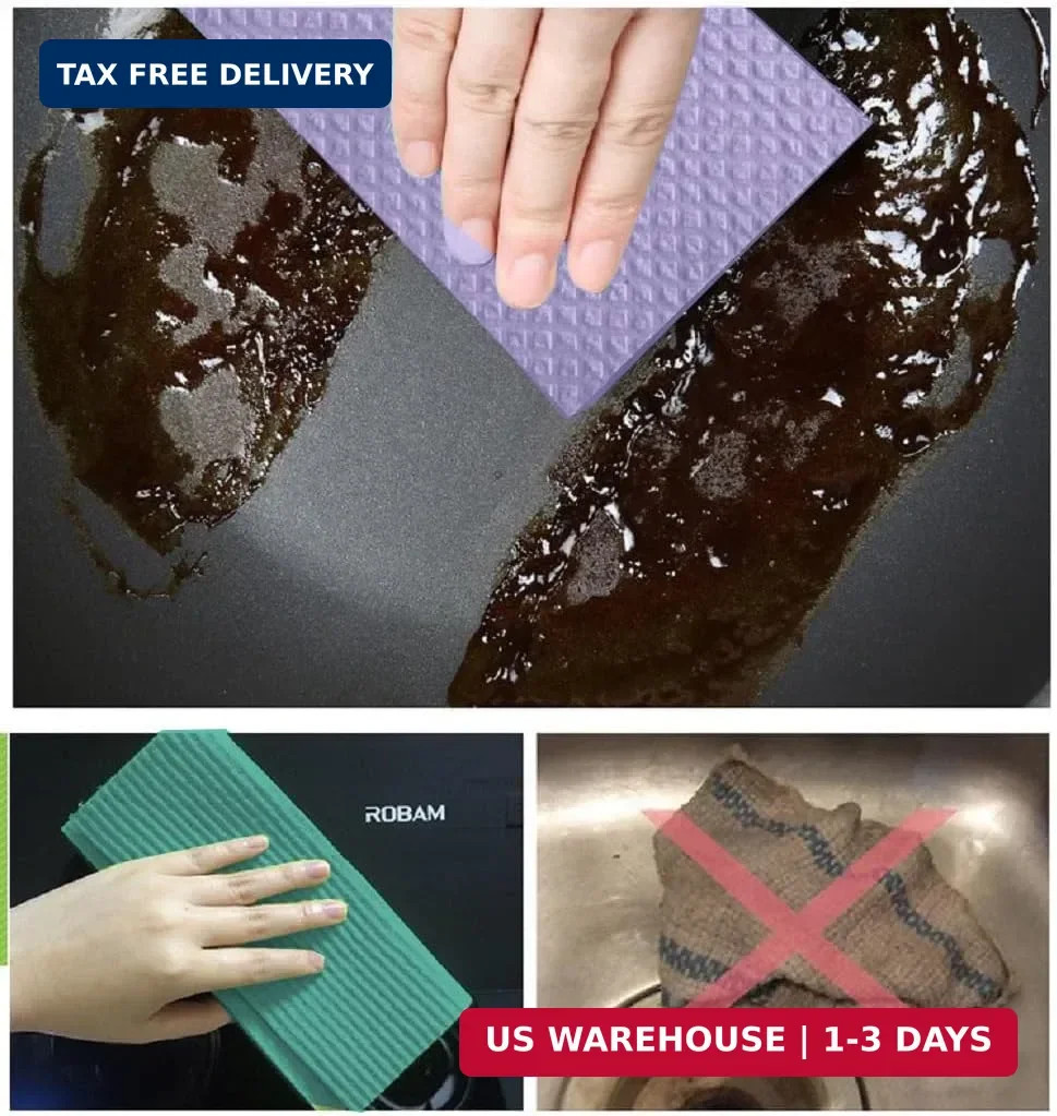 Reusable Cleaning Cellulose Sponge Cloths Absorbent Wipes Clean Kitchen Car Dish