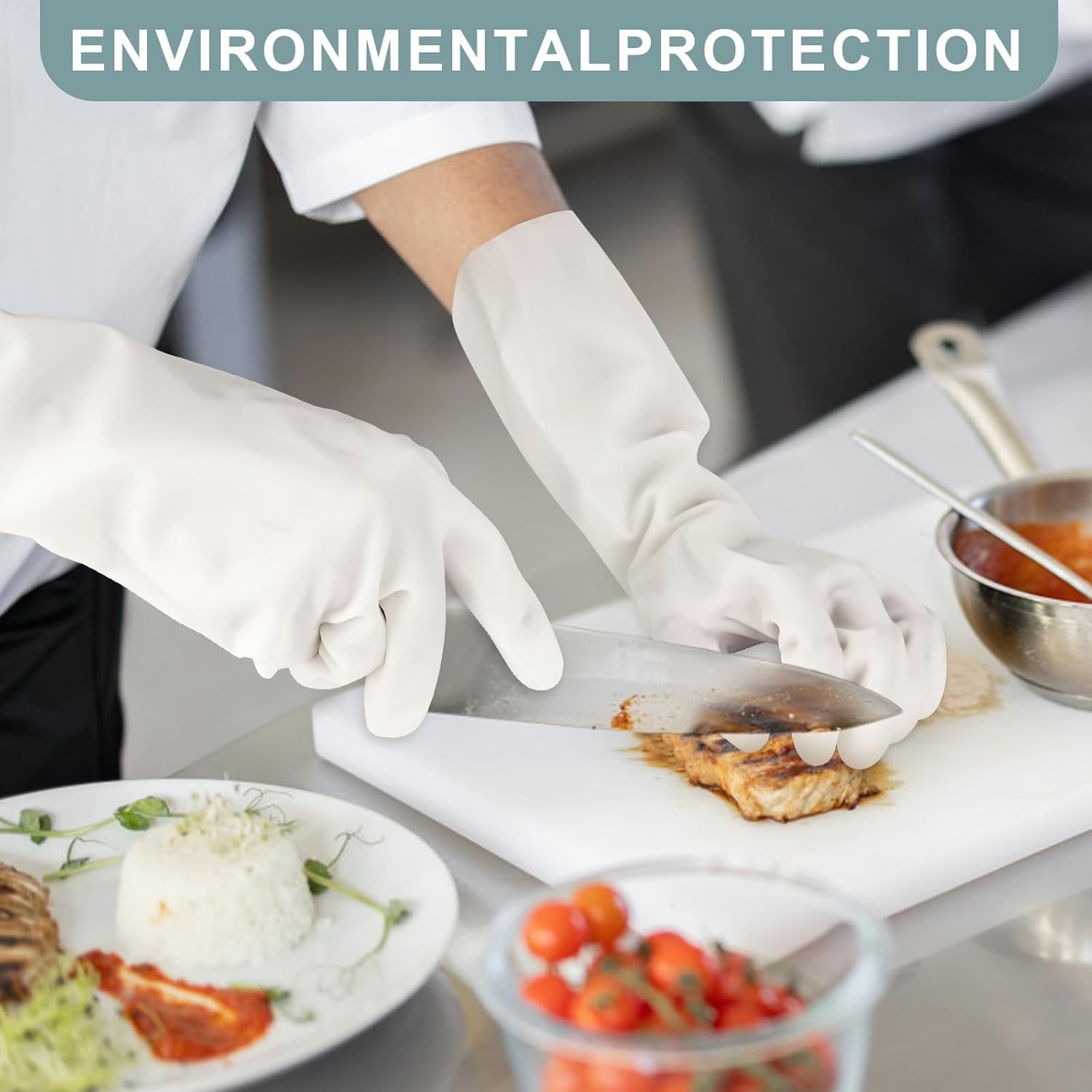 2 Pairs Nitrile Cleaning Gloves Medium Kitchen Dishwashing Reusable Durable W…