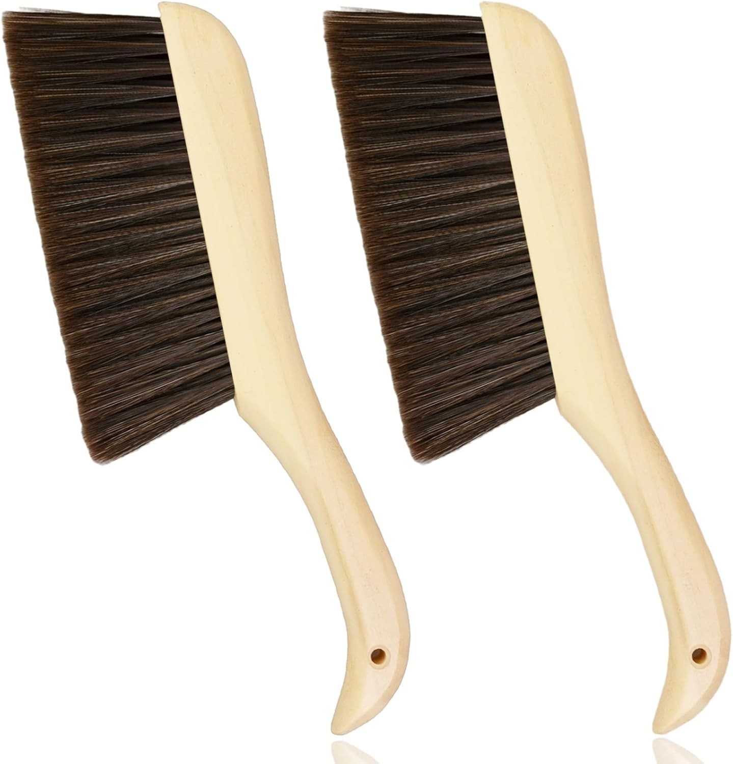 2 Pieces Woooden Hand Broom Dust Brush with Wood Handle Whisk Broom Soft Bristle
