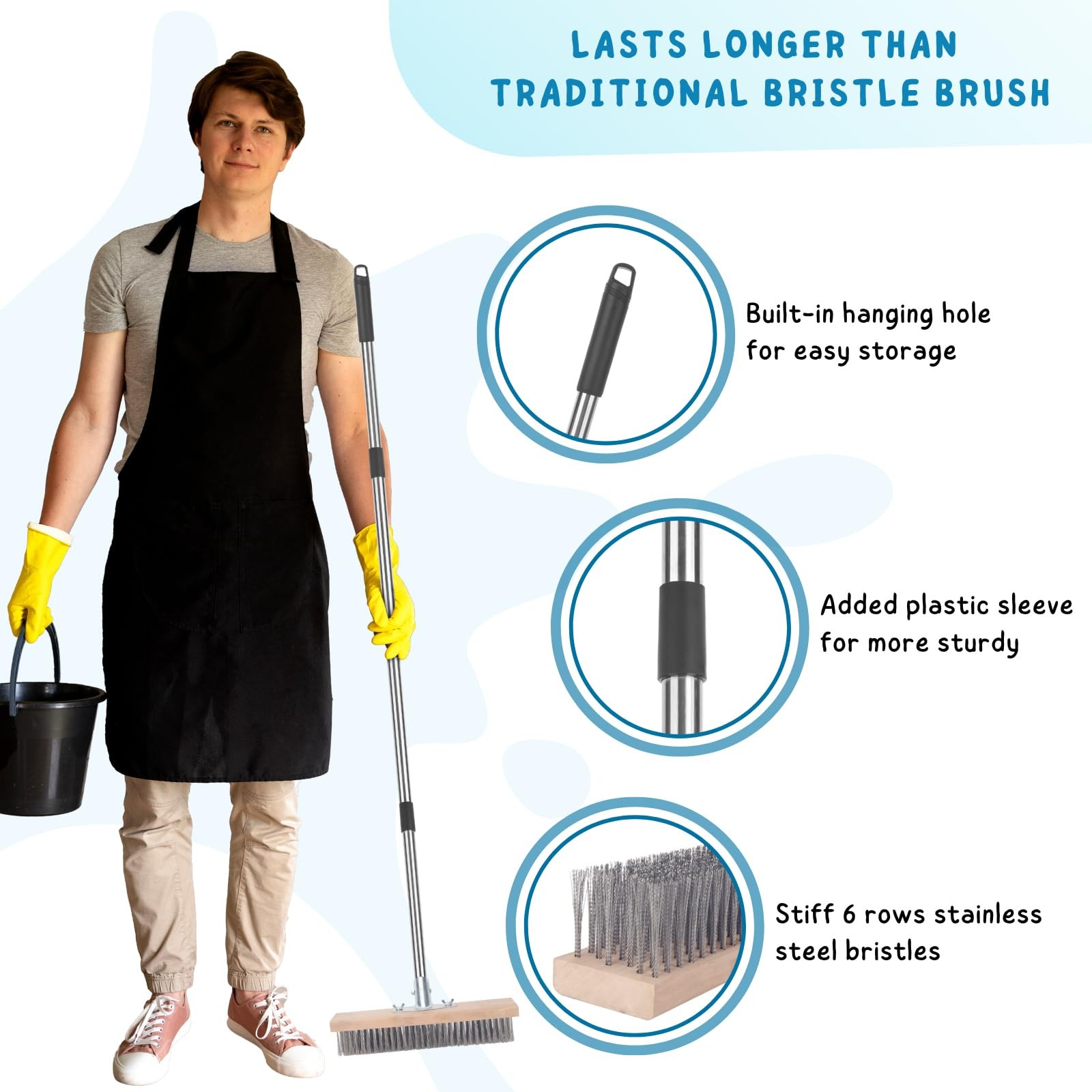 Stainless Steel Wire Scrub Brush with Long Handle Brush,