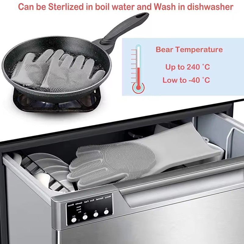 1Pair Dishwashing Gloves Waterproof Silicone Cleaning Scrubber Kitchen Tools USA