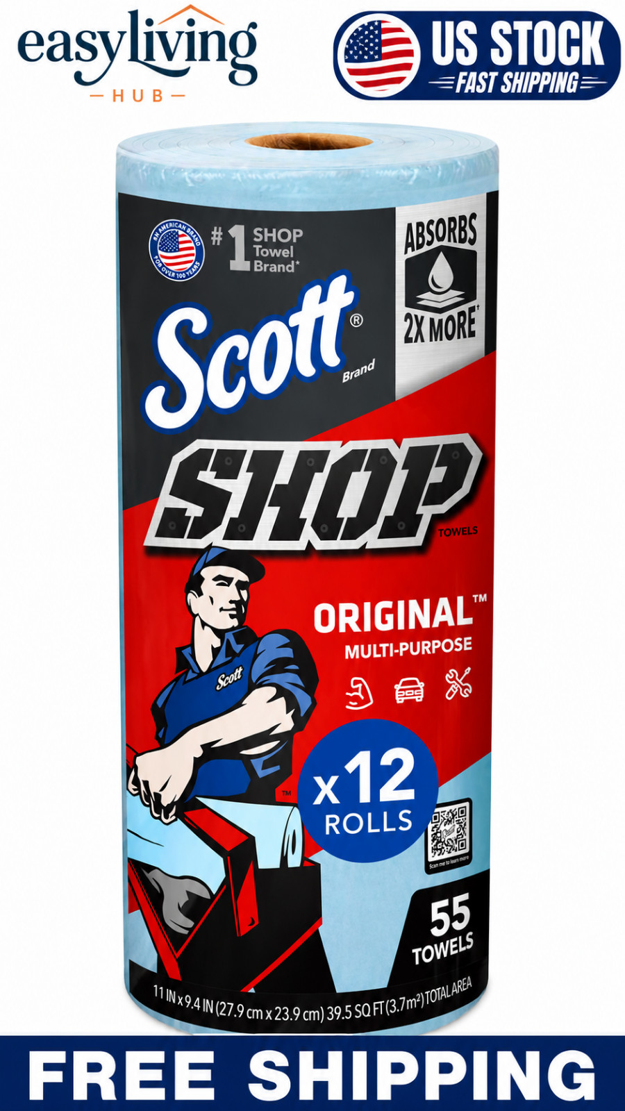 Shop Towels Roll Heavy Duty Paper Towels Absorbent Oil Grease Cleaning
