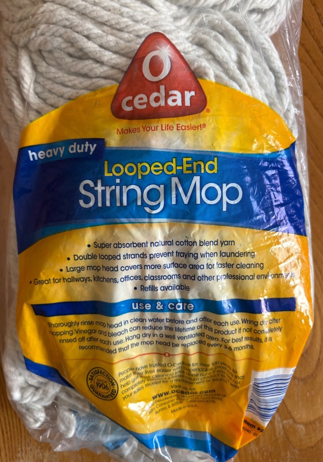 O-Cedar Heavy Duty Double Looped-End String Mop Refill Cotton Blend #216167