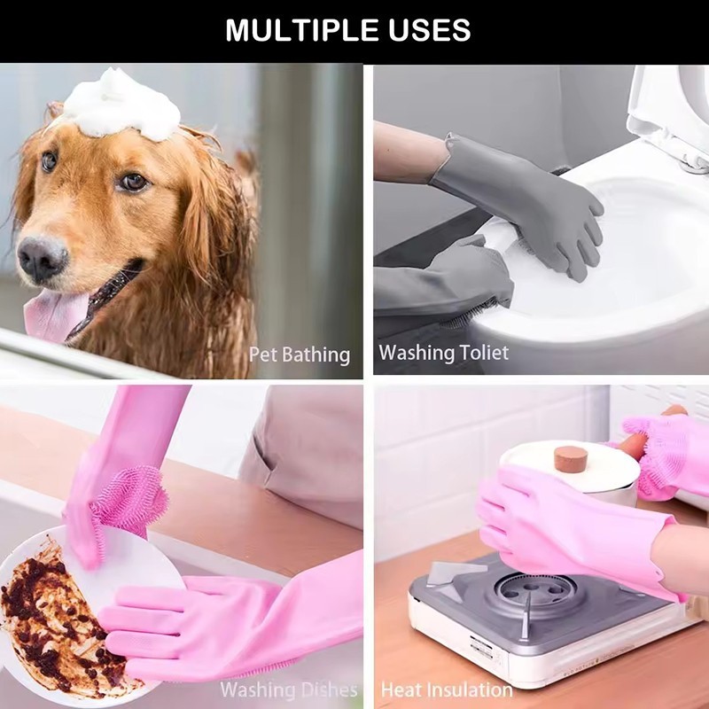 1Pair Dishwashing Gloves Waterproof Silicone Cleaning Scrubber Kitchen Tools USA