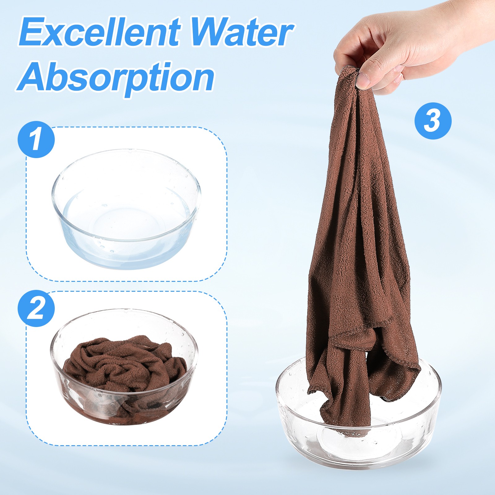 4pcs 12″ x 12″ Microfiber Cleaning Cloth Absorbent with Hook Brown