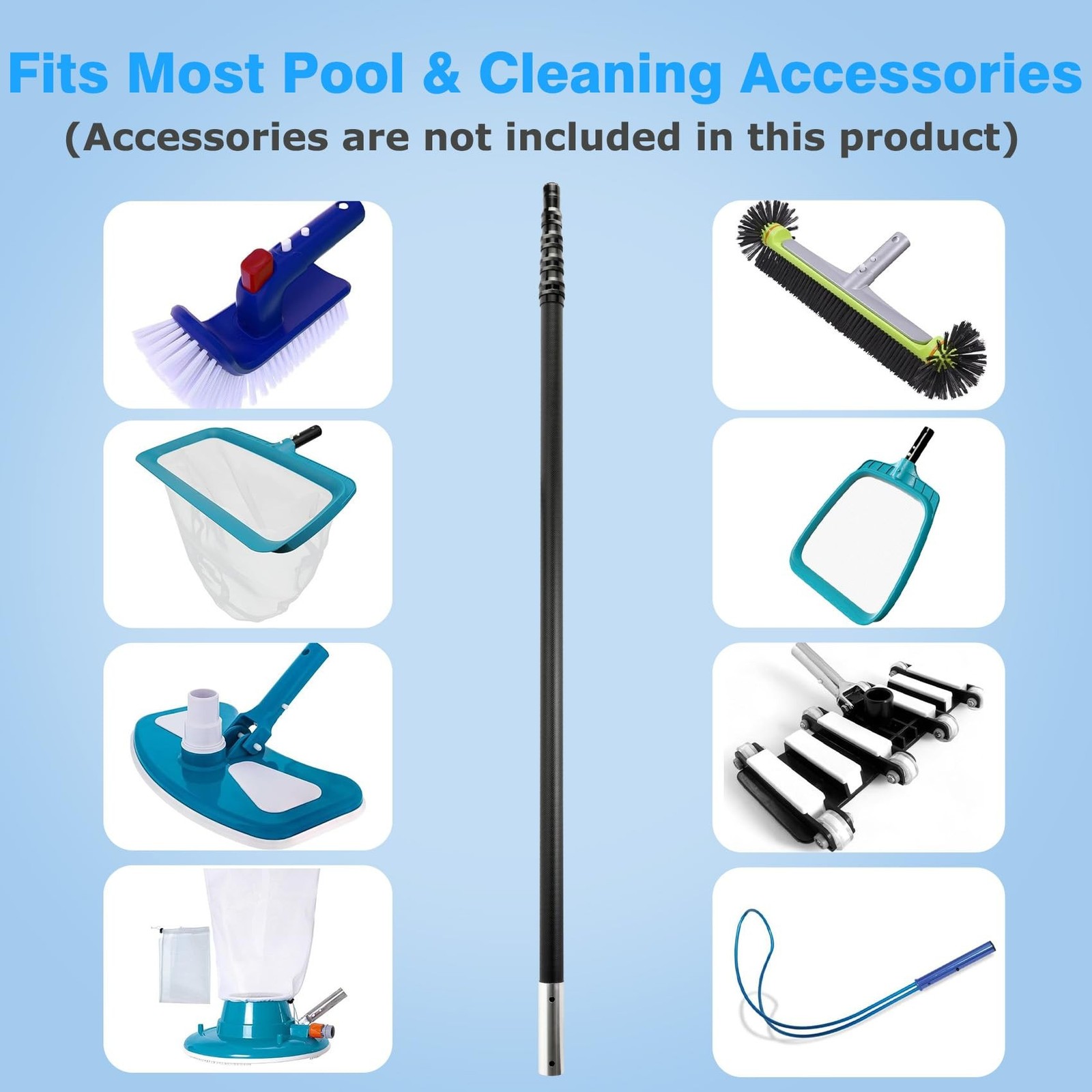 Pool Pole Carbon Fiber, Premium15FT Pool Pole telescopic 4.6 to 15 FT, Adjust…