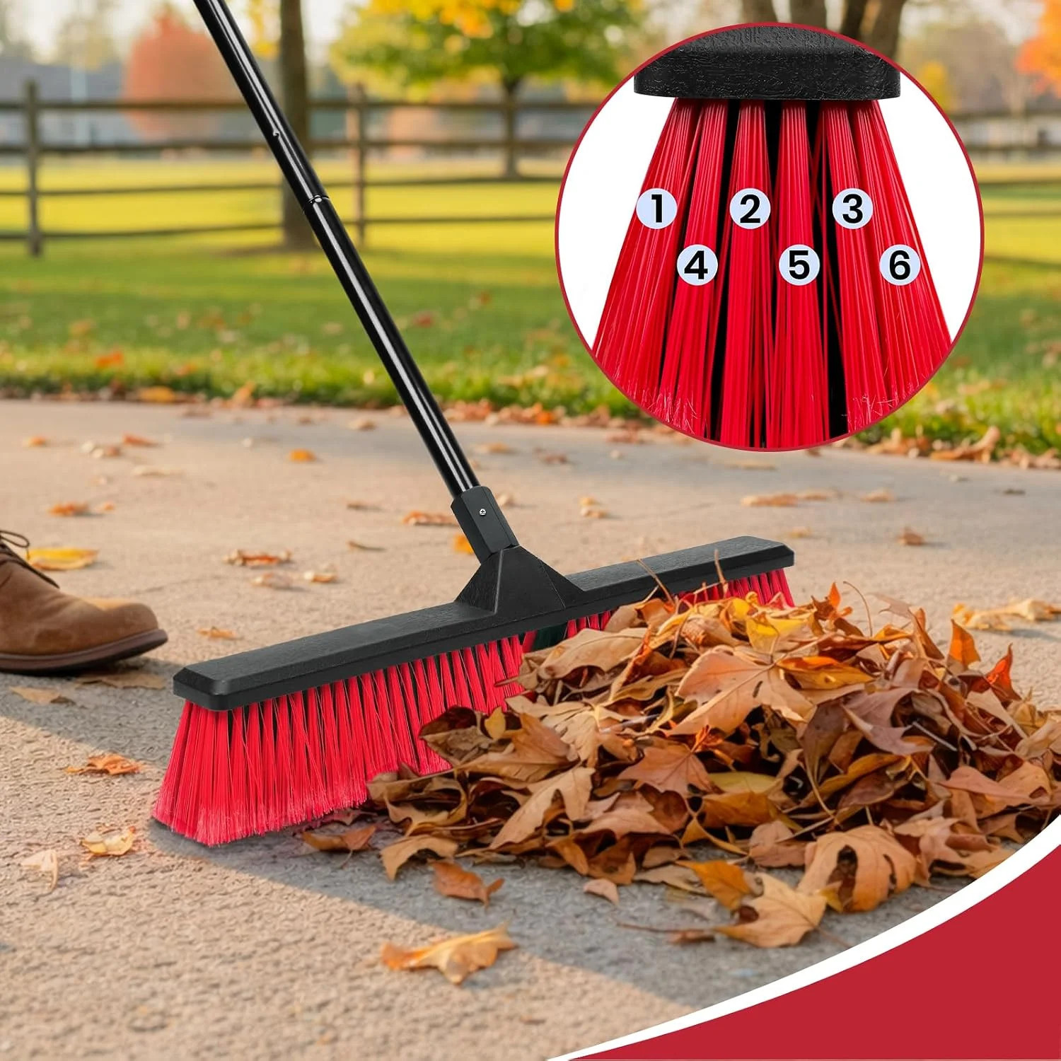 24″ Push Broom with 63″ Long Handle, Heavy Duty Broom for Floor Sweeping, Stiff