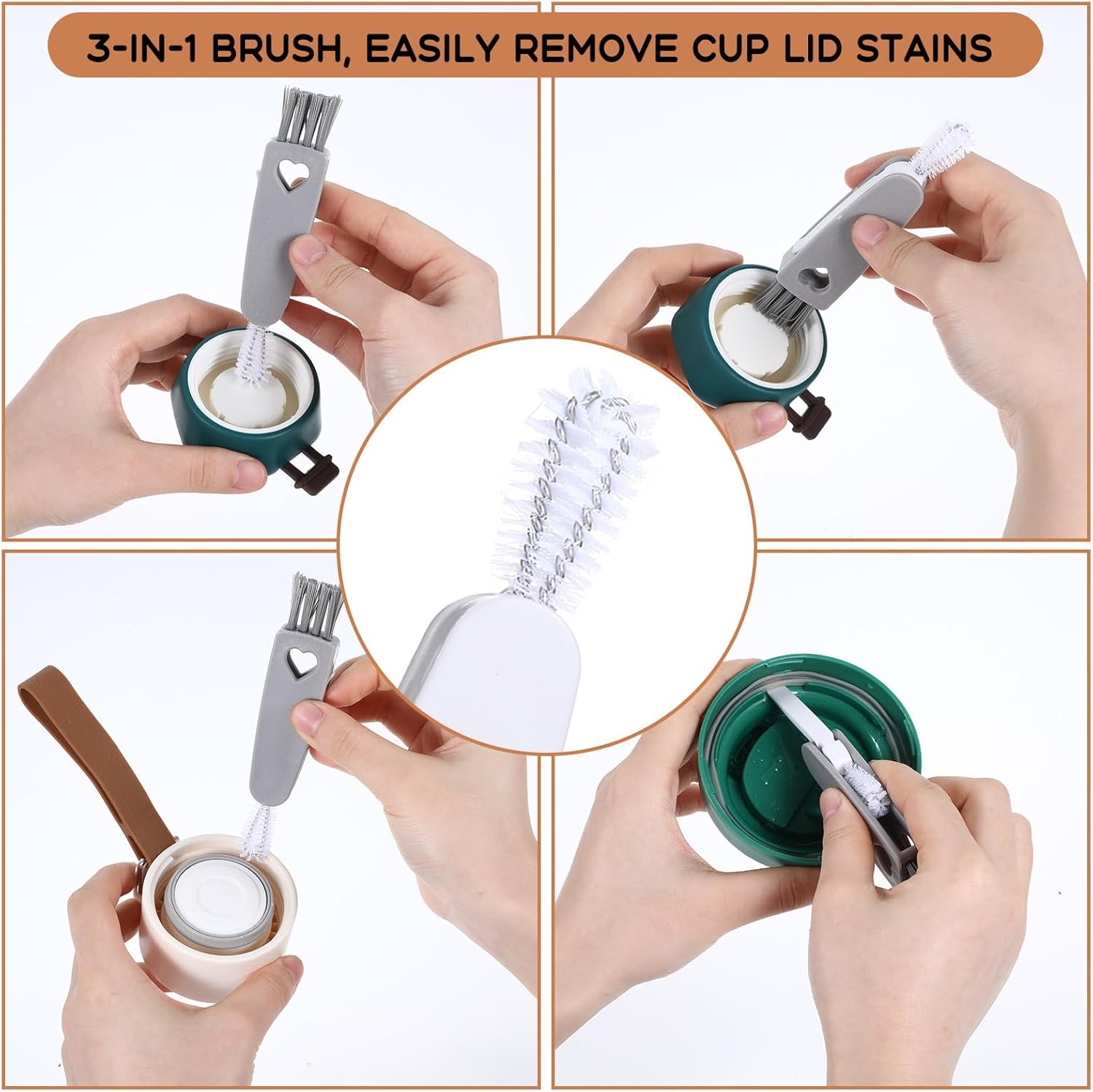 4Pcs 3 in 1 Cup Lid Cleaning Brush, Crevice Cleaning Brush Set Mini