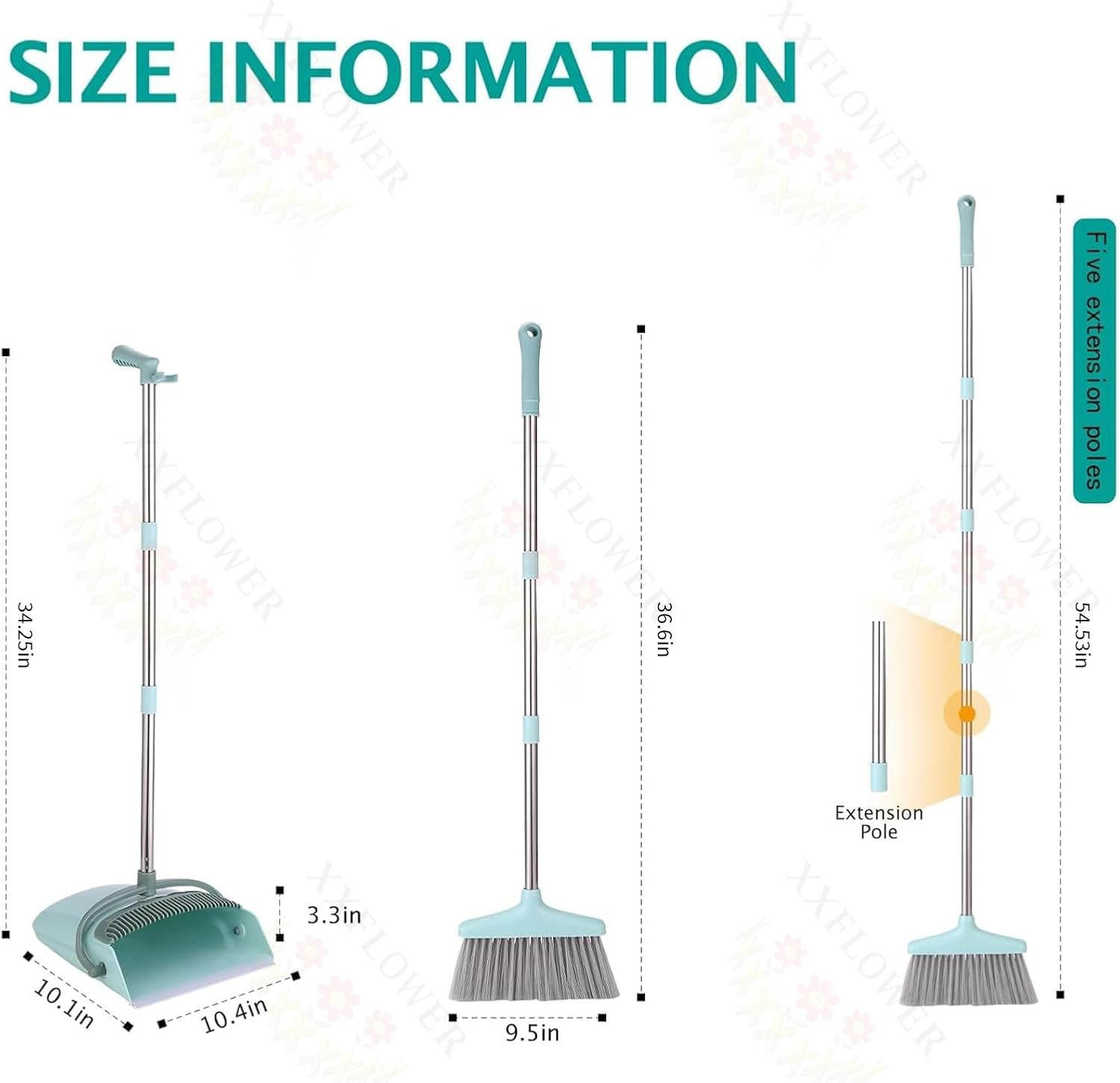 Broom and Dustpan Set with Cleaning Teeth, 54.5″ Long Handle Indoor Sweeping Com