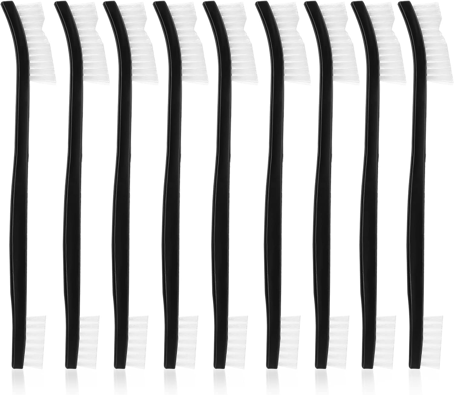Double-Ended Nylon Cleaning Brushes, Set of 9, Black & White, Plastic Handles,