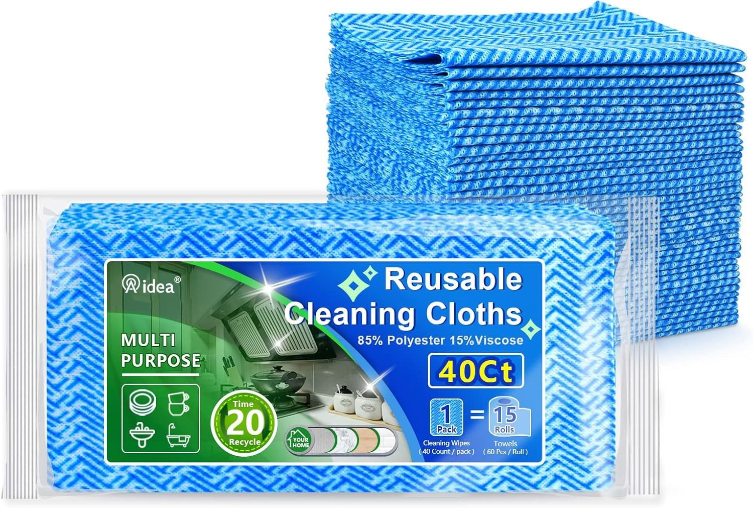 AIDEA Cleaning Wipes, Multi-Purpose Towel Reusable Cloths 40Ct(1…