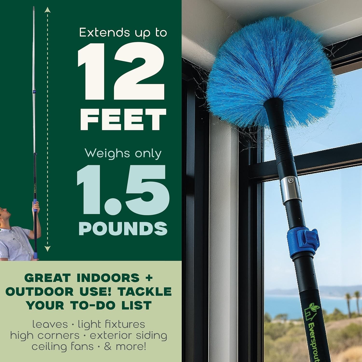 Telescoping Duster Extension Pole Cobweb Cleaner for Ceiling Walls Outdoors