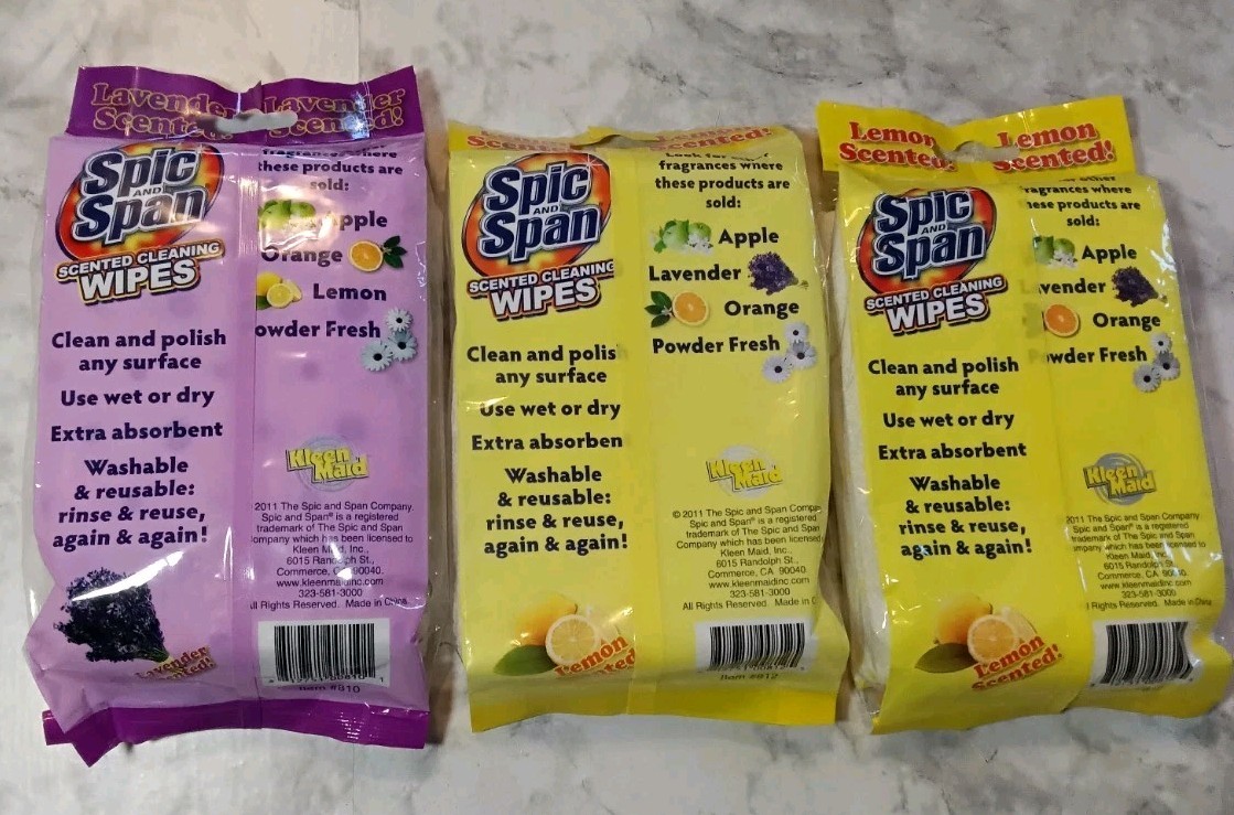 3 Spic And Span Scented Cleaning Wipes 6 Packs 2 Lemons, 1 Lavender New