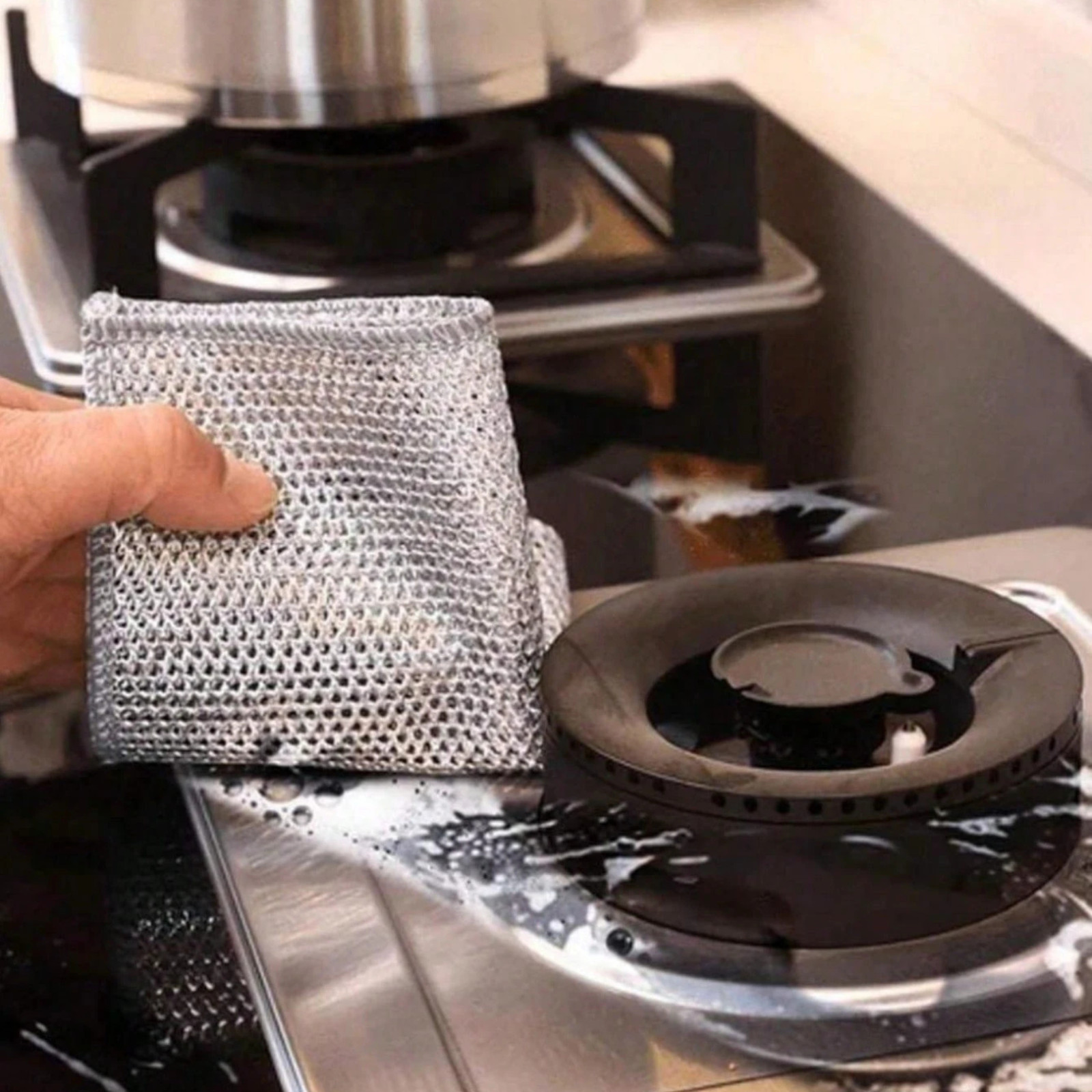 10PCS Metal Mesh Dish Scrubber Pads Reusable Wire Cleaning Cloth Kitchen Rags US