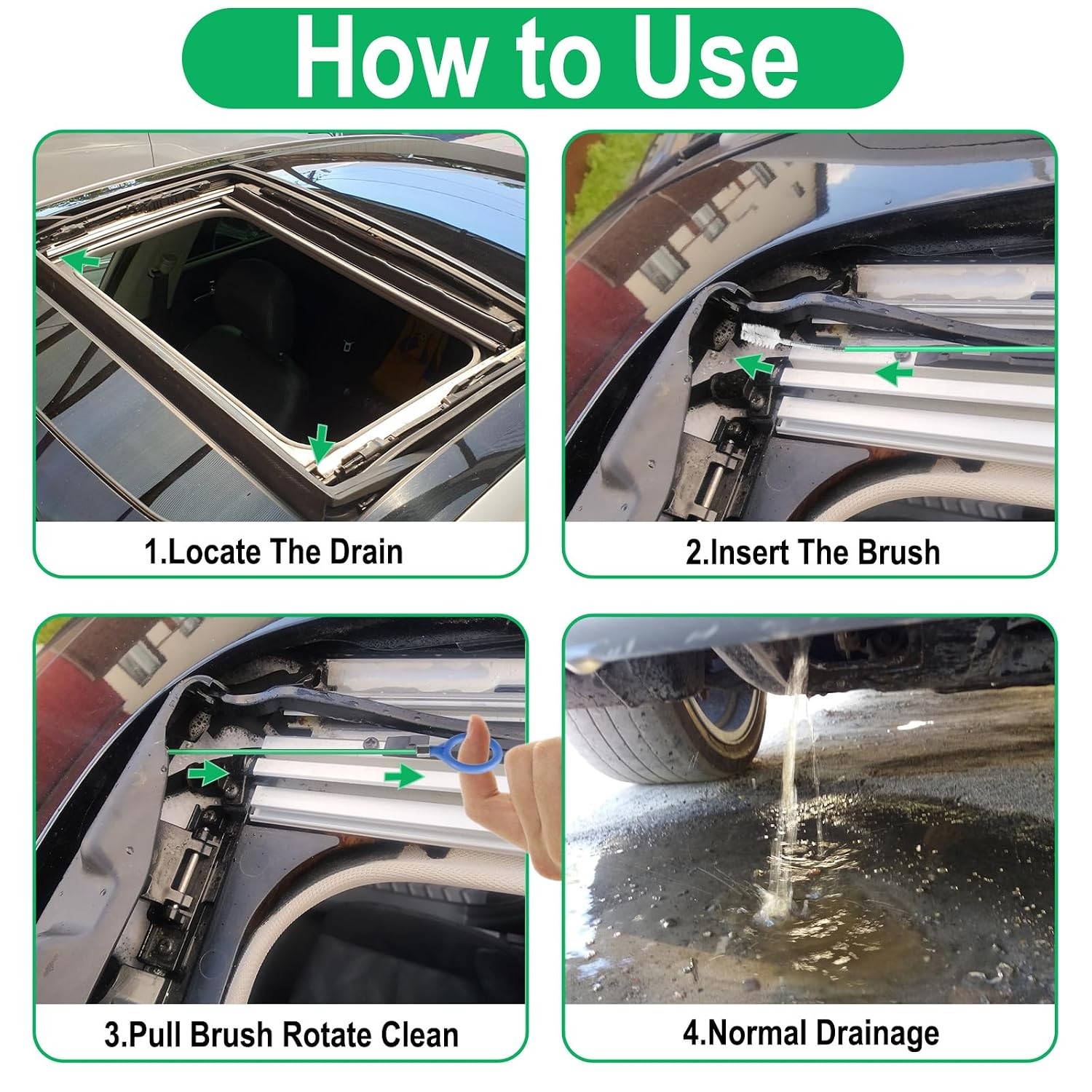 Auto Sunroof Drain Cleaning Tool, 120 Inch Flexible Tube Cleaning Brush with Pip