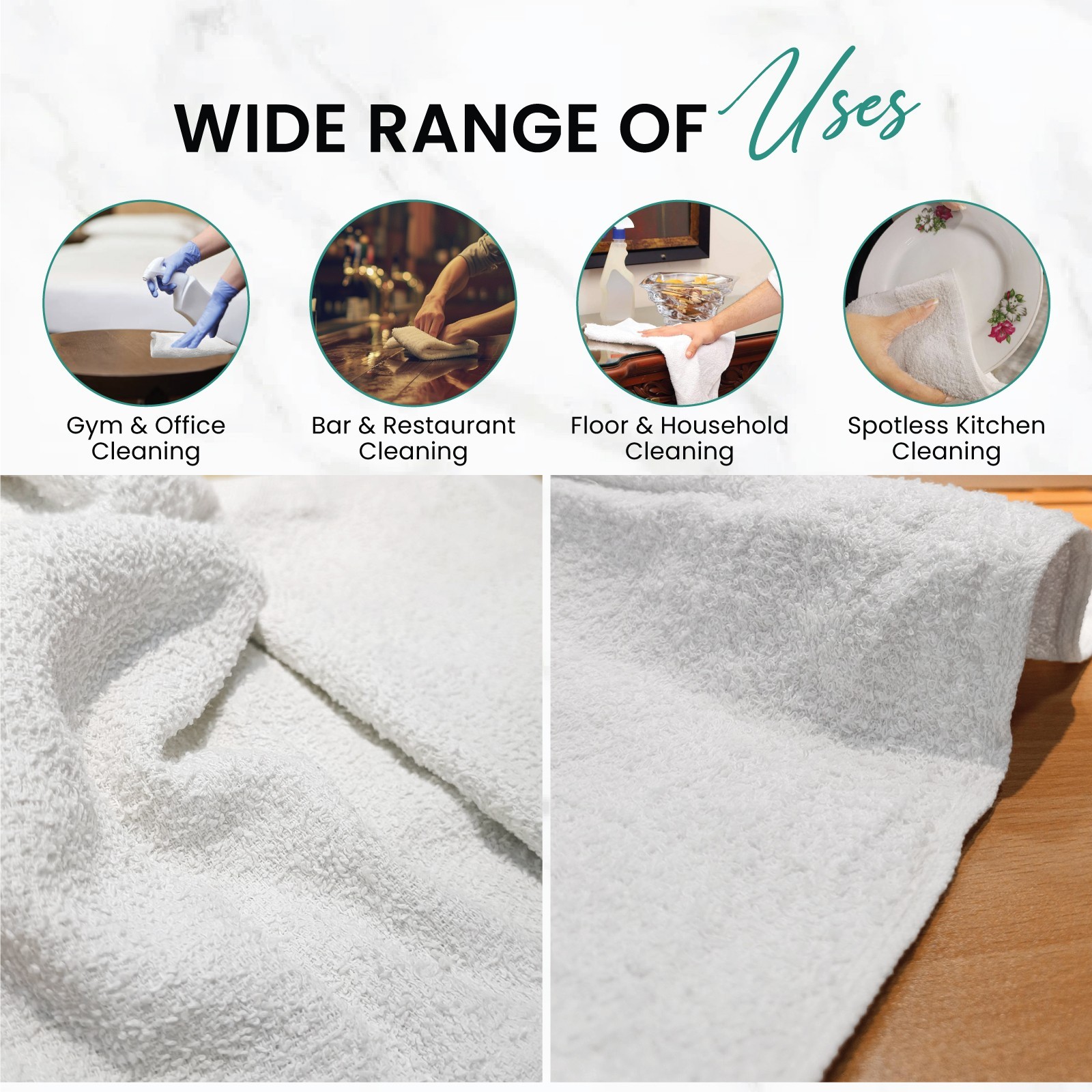 New Terry Bar Mop Towels – Bulk White Rags for Bars & Home – Compressed Boxes