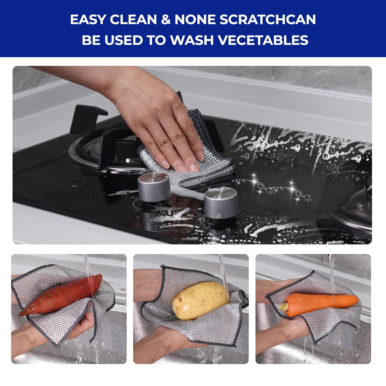 12 PCS 3-Layer Non-Scratch Multipurpose Steel Wire Dishcloths – Reusable Quick-D
