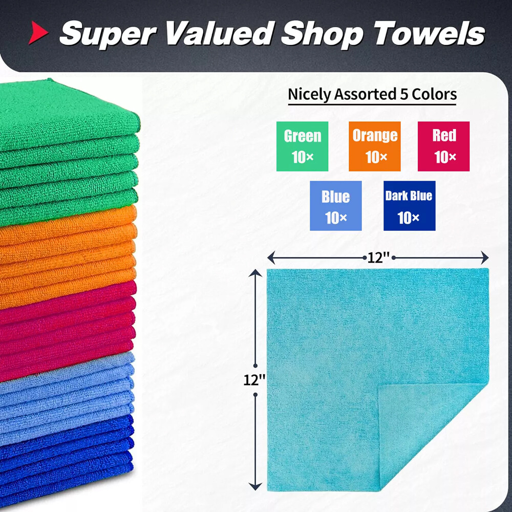 Microfiber Cleaning Cloth Towel Rag Car Polishing No Scratch Detailing Set of 50