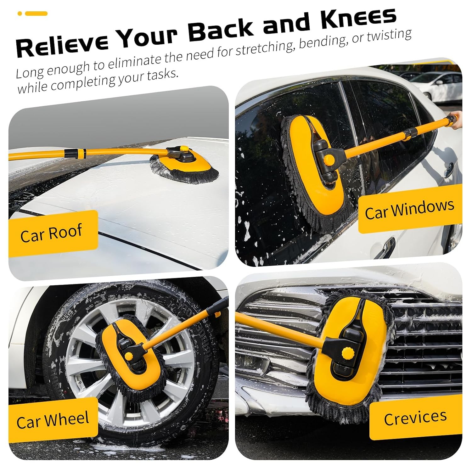 15 Degree Curved Long Handle Car Wash Brush Extension Black Yellow 43 Inch Car