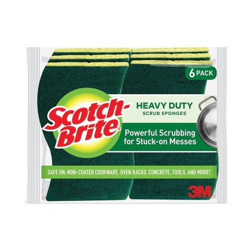 Scotch-Brite Heavy-Duty Scrub Sponge, 4.5×2.7, 0.6″ Thick, Yellow/Green, 6/Pack