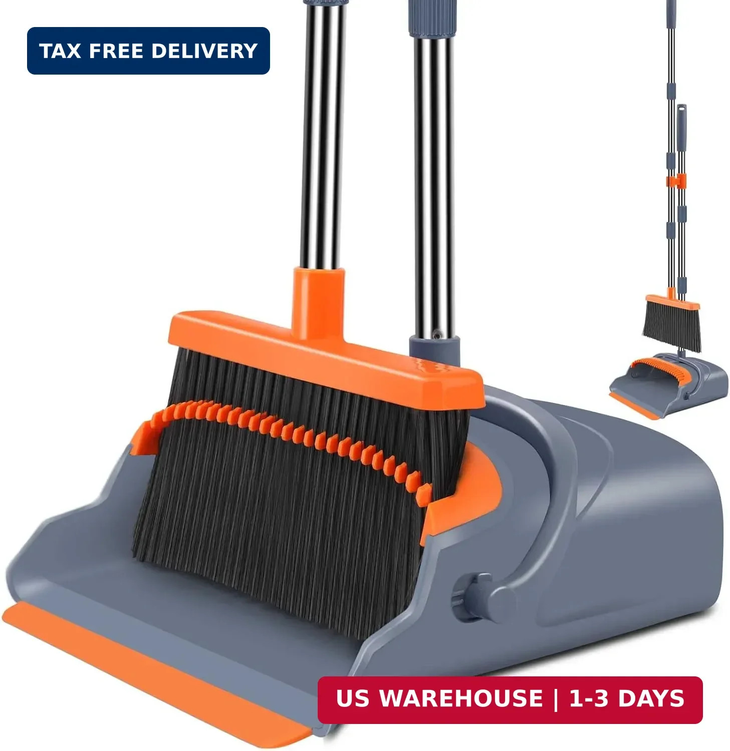 Upgrade Broom and Dustpan Set, Self-Cleaning with Dustpan Teeth, Indoor&Outdoor