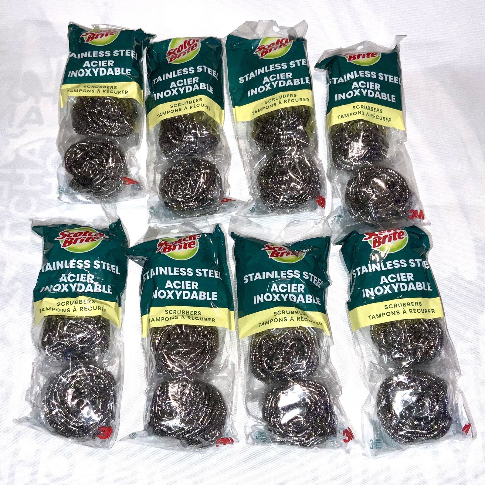 24 COUNT LOT OF 8 PACKS Scotch-Brite Stainless Steel Scrubbers Dish Scrubbers
