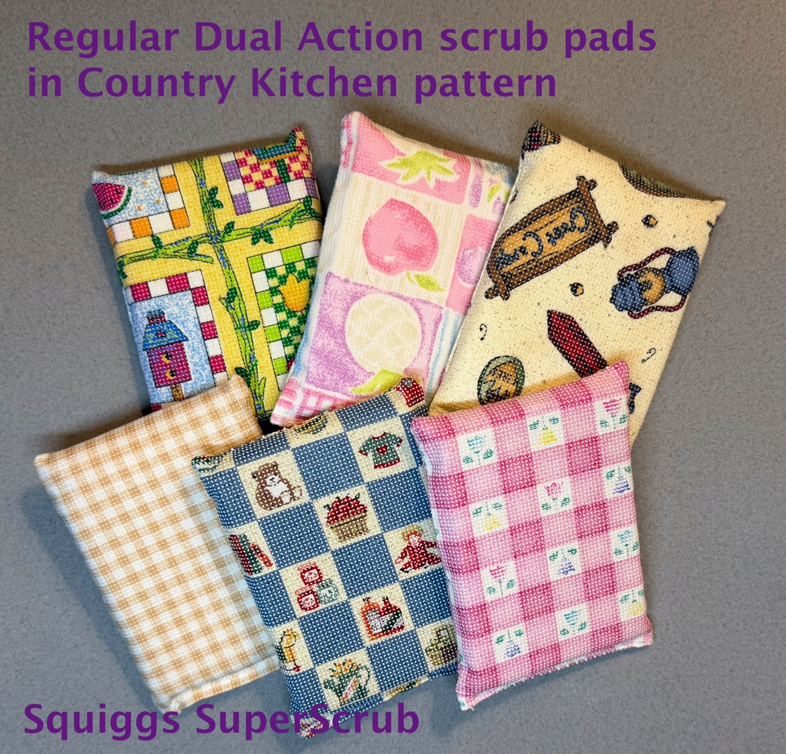 6 Pack SuperScrub Regular Cleaning Pads Non Scratch Country Kitchen Pattern Lot