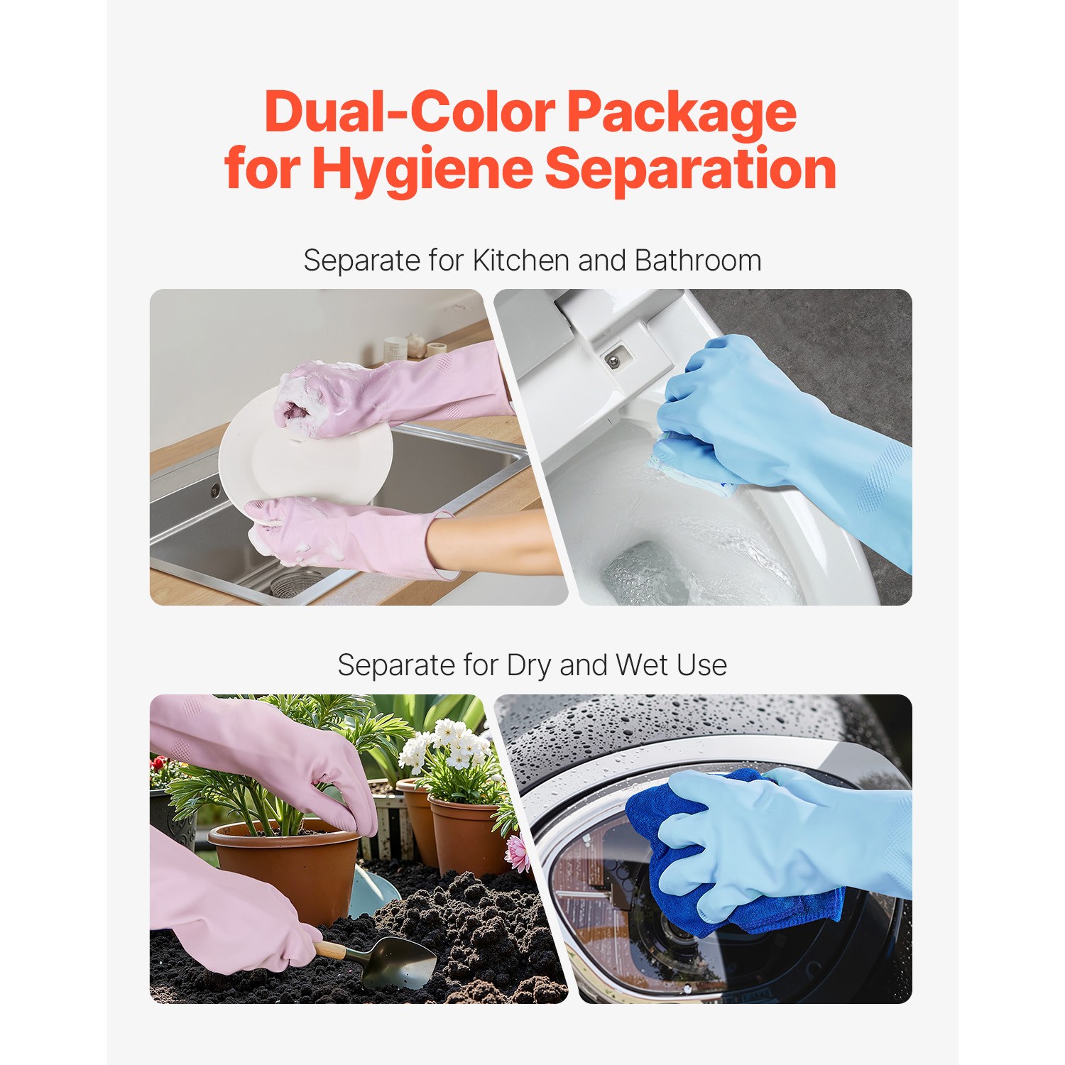 Uimoso Durable Cleaning Gloves – 2 Pairs,Non-Slip,Large Size for Household Tasks