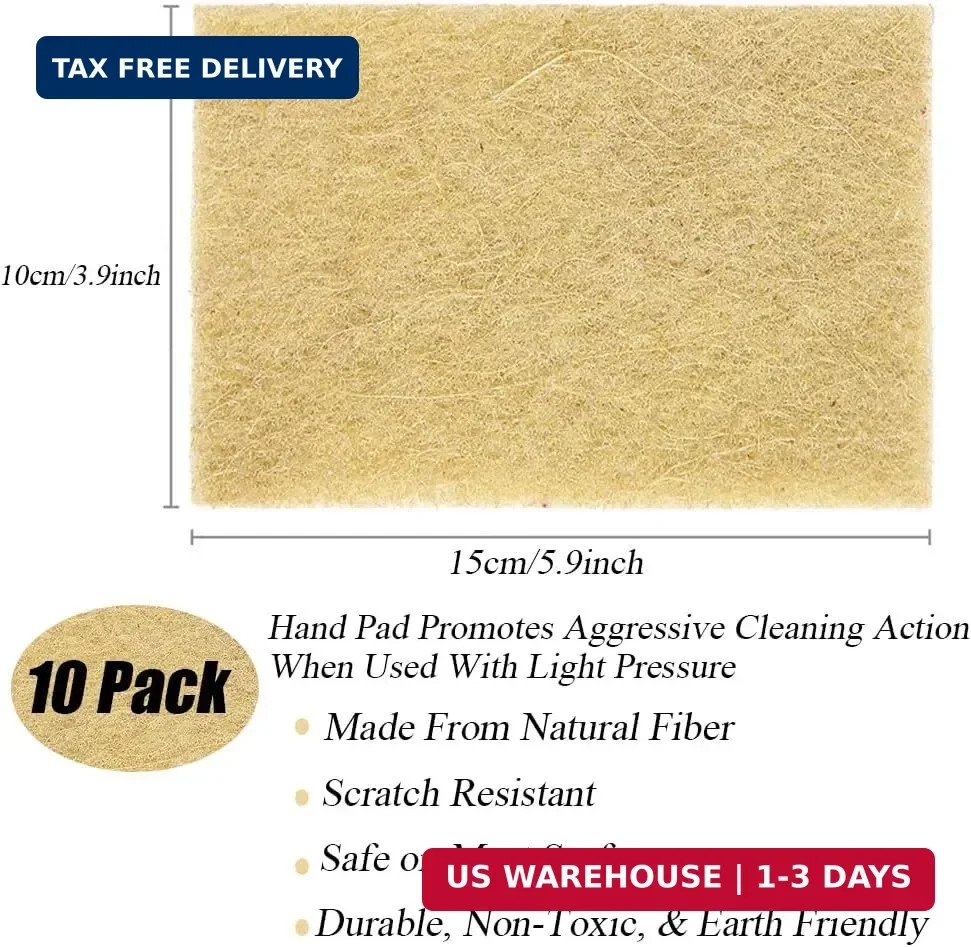 Natural Scouring Pads 10 Pack- Dish Scrubber Non-Scratch Sisal Cleaning Scrub Pa