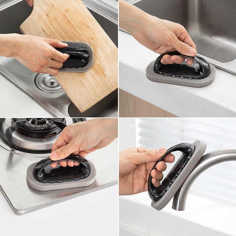 Magic Emery Sponge Cleaning Brush with Handle Rust Stain Eraser Kitchen Bath