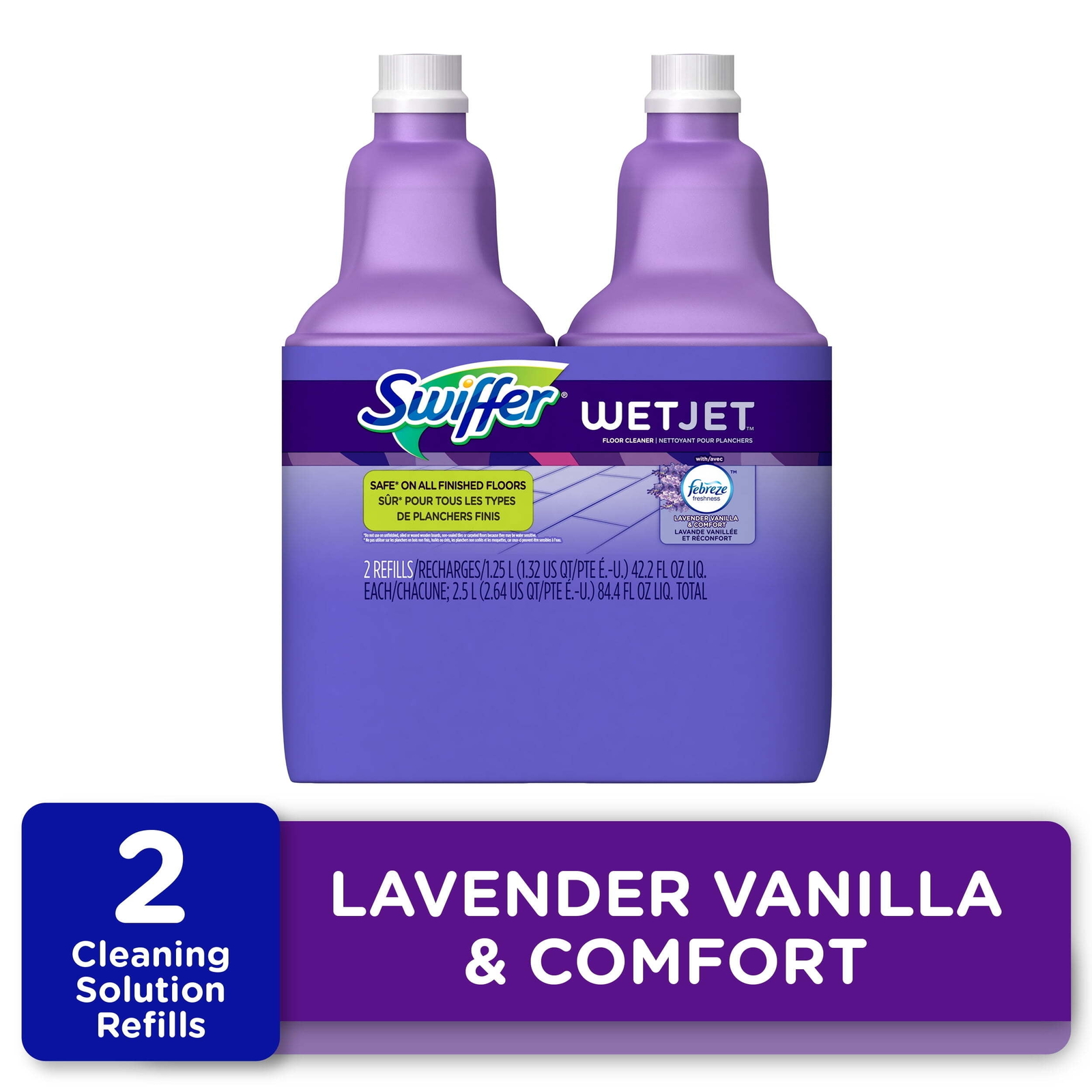 Swiffer Wet Jet Mop Refill Solution, Wood, Laminate, Tile, Floor, 42.2oz, 2 Pack