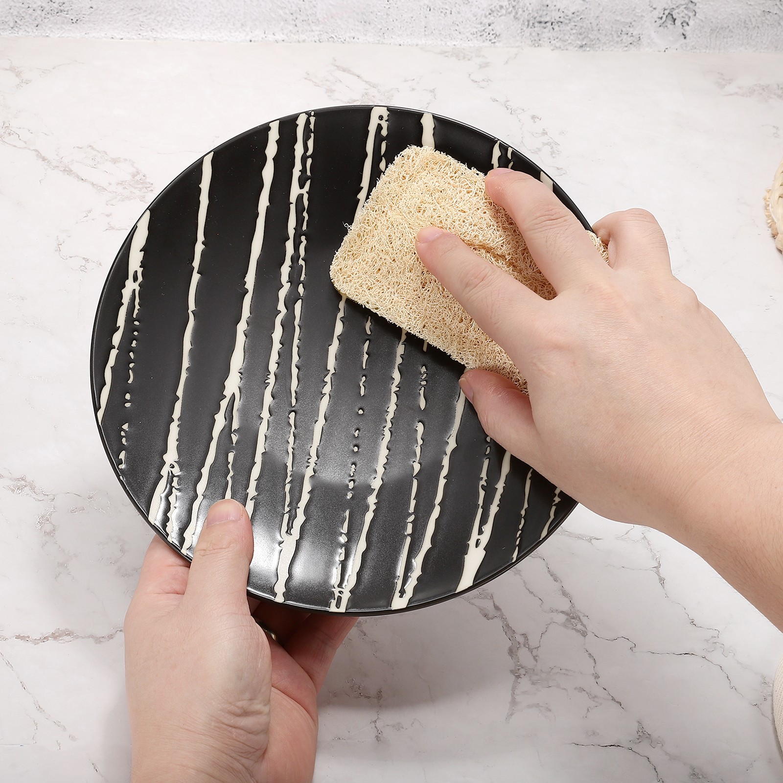 10Pcs Natural Loofah Kitchen Sponge, 3.3”x3.3”x0.6” Loofah Sponge for Dishes