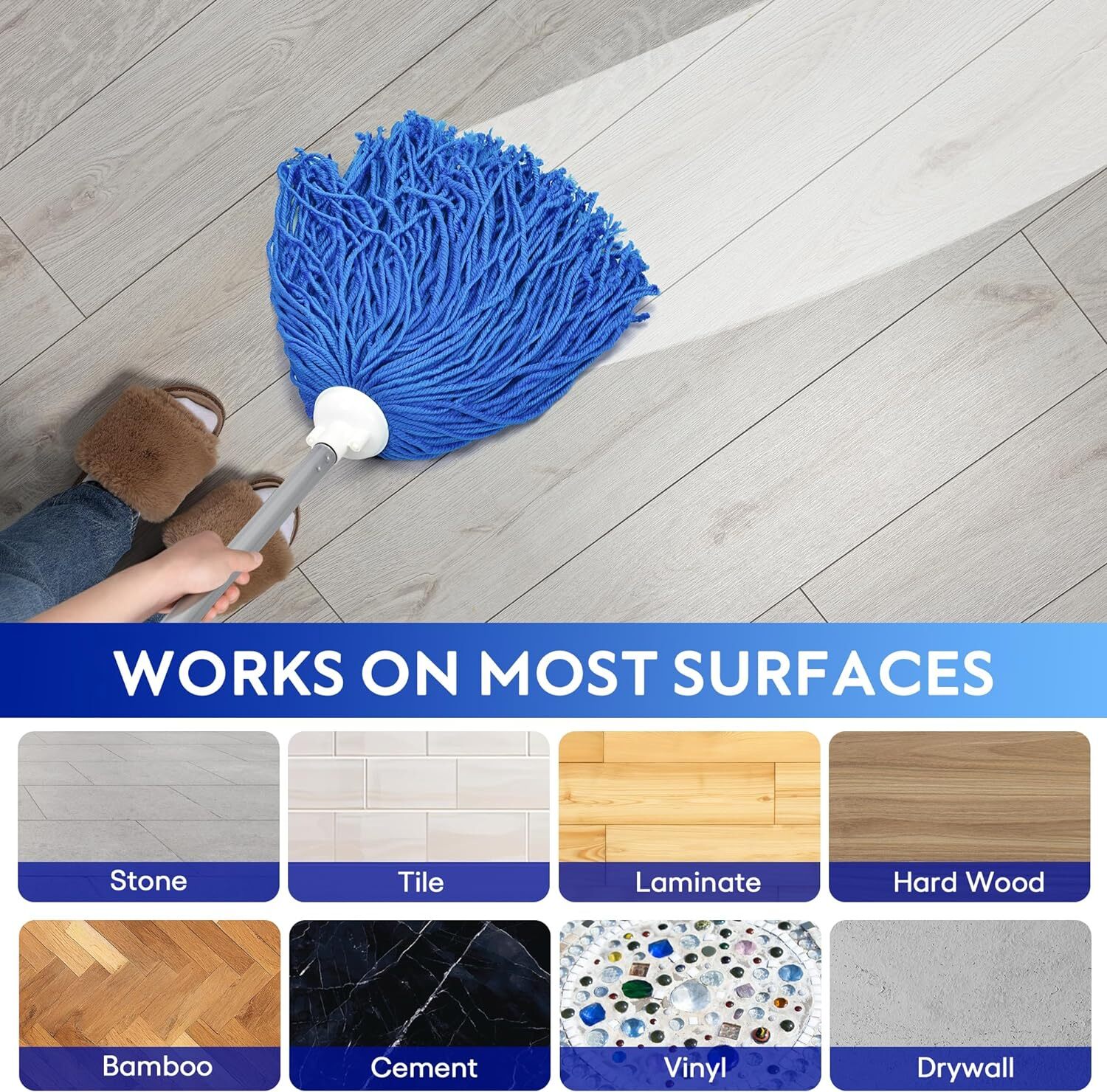 Microfiber Mop with 54″ Stainless Steel Spin Handle Incl. 2Pcs Microfiber Cloth