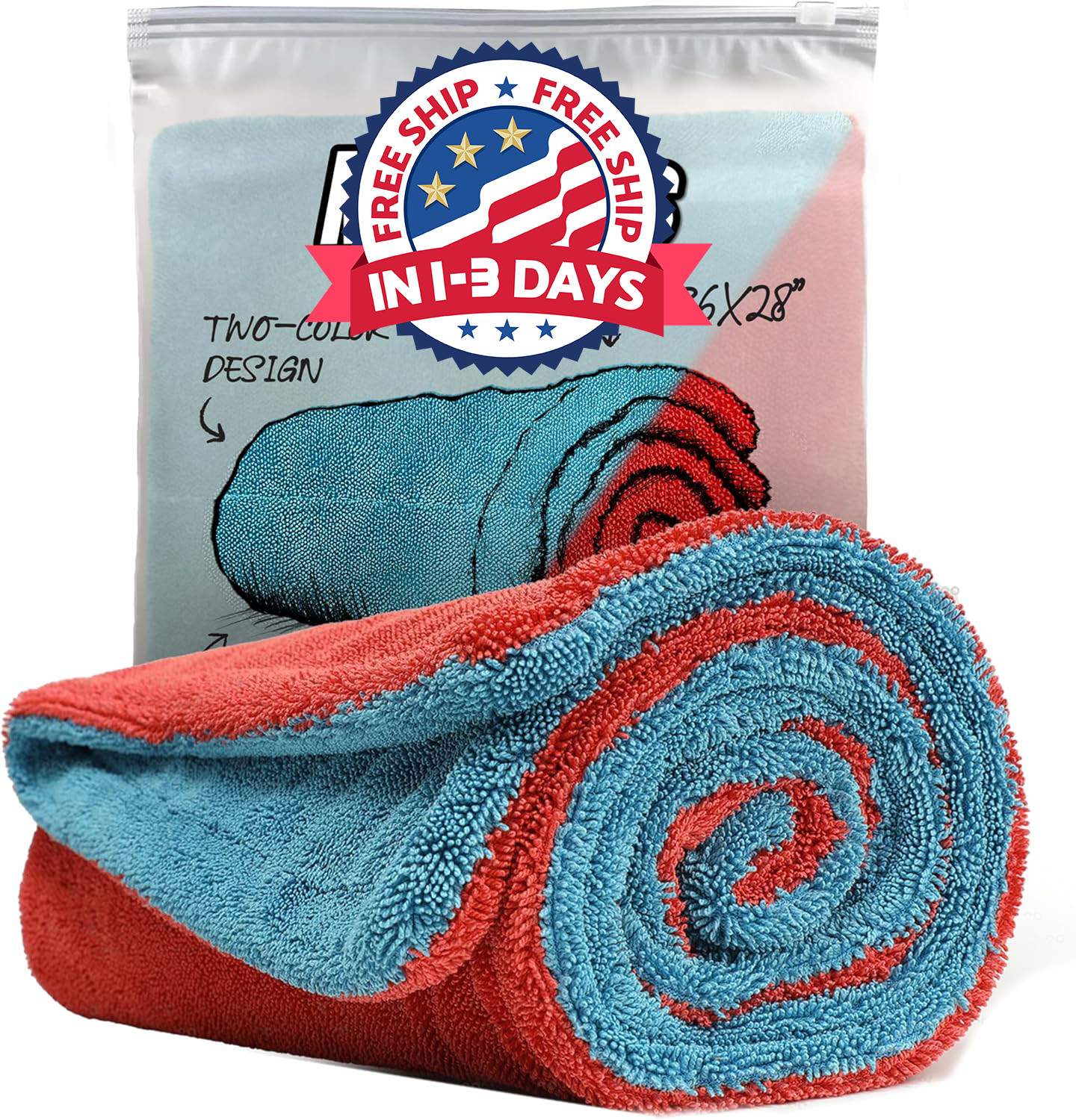 Toalla de secado para coche bicolor extragrande XL Sin bordes suave y absorbente