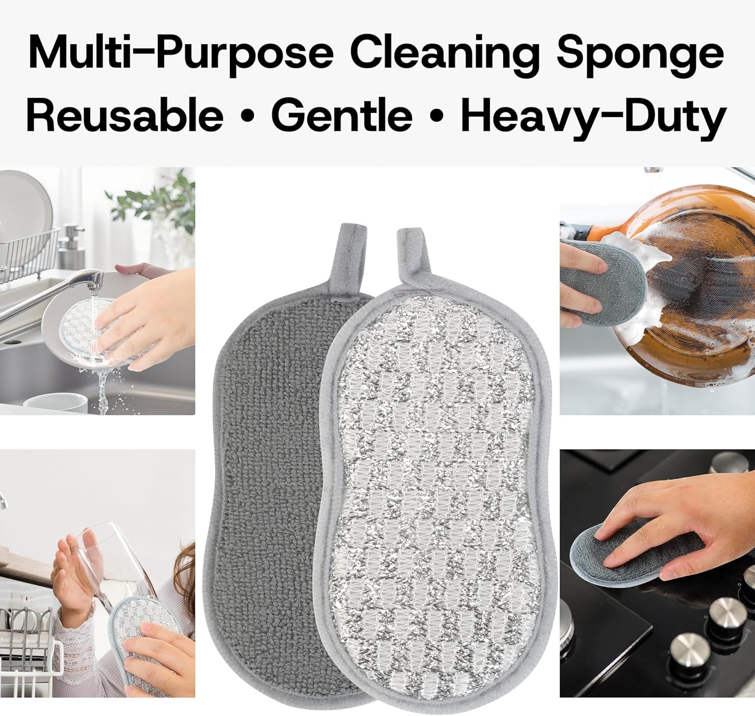 Multi-Purpose Scrub Kitchen Sponges – 12 Pack Dish Sponge Dual-Sided Non-Scratch