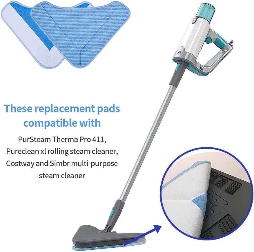 6-Pack Microfiber Replacement Mop Pads for PureClean & Compatible Steam Cleaners