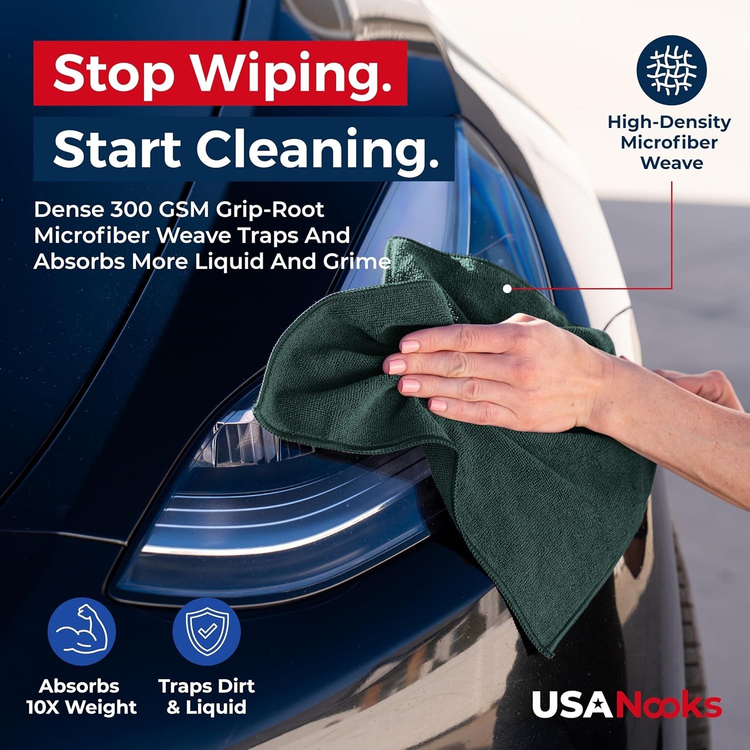 High Performance Grip-Root Microfiber Cloths – 12-Pack, Lint-Free & 1200 Washes