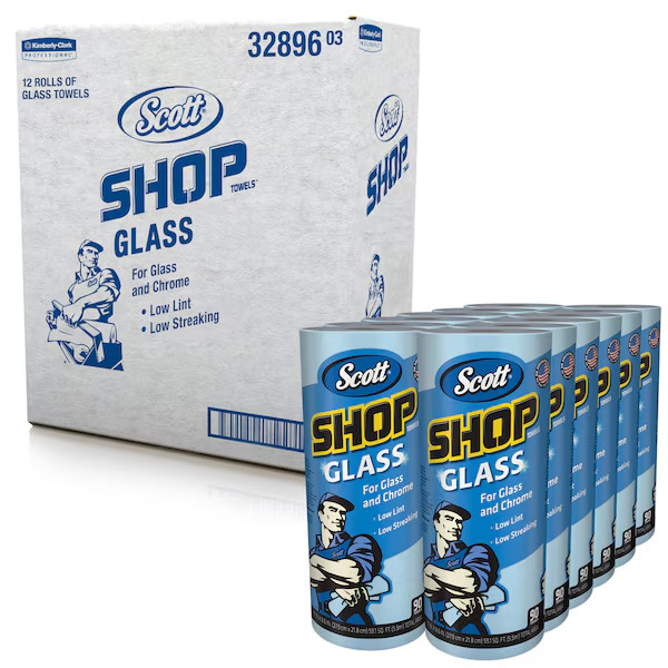 SCOTT Glass Cleaning Wipes Towels, Glass Mirrors and Chrome 55 Sheets 12 Rolls