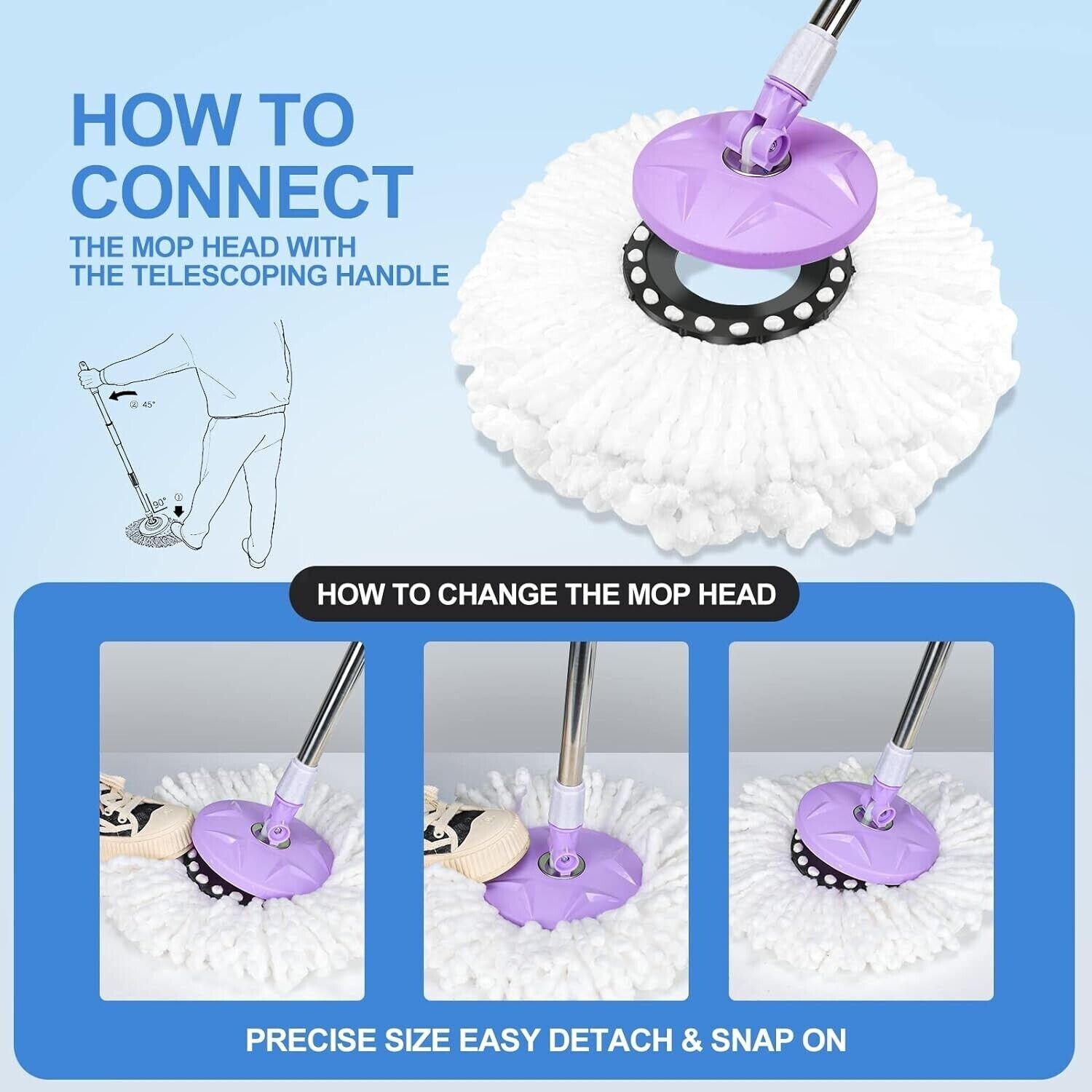 8 Pack Replacement Microfiber White Round Mop Head Refill 360 Spin Better Value