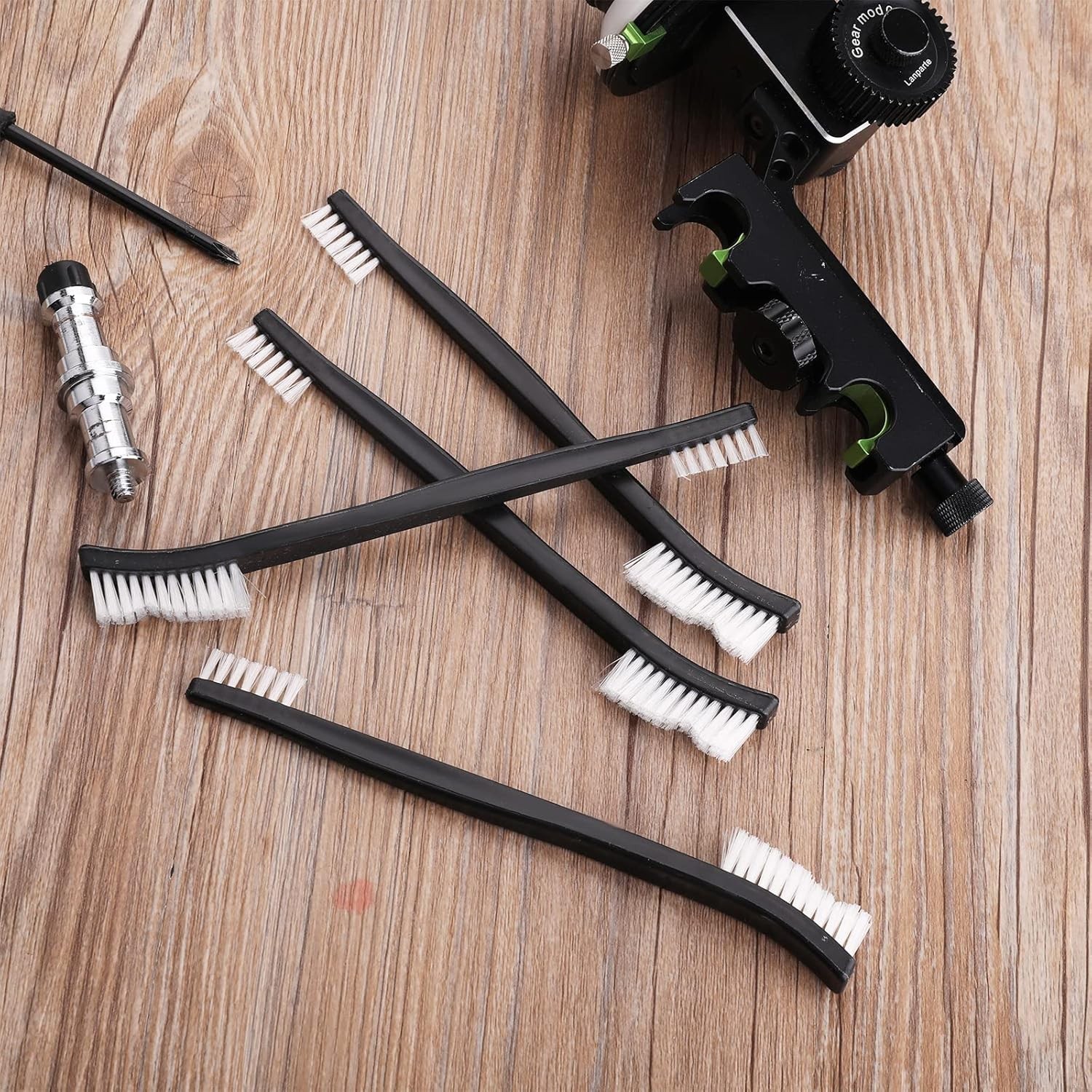 Double-Ended Nylon Cleaning Brushes, Set of 9, Black & White, Plastic Handles,