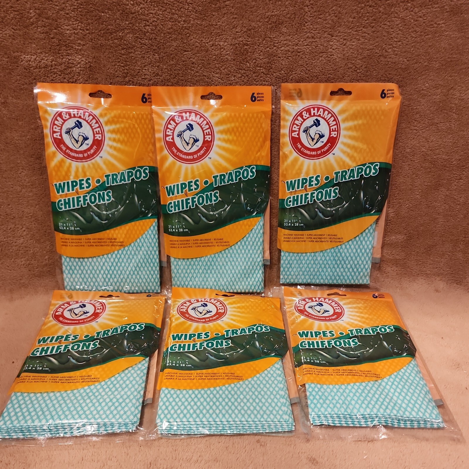 Lot of 6: Arm & Hammer Reusable Wipes , 6 Per Pack, 36 Wipes Total