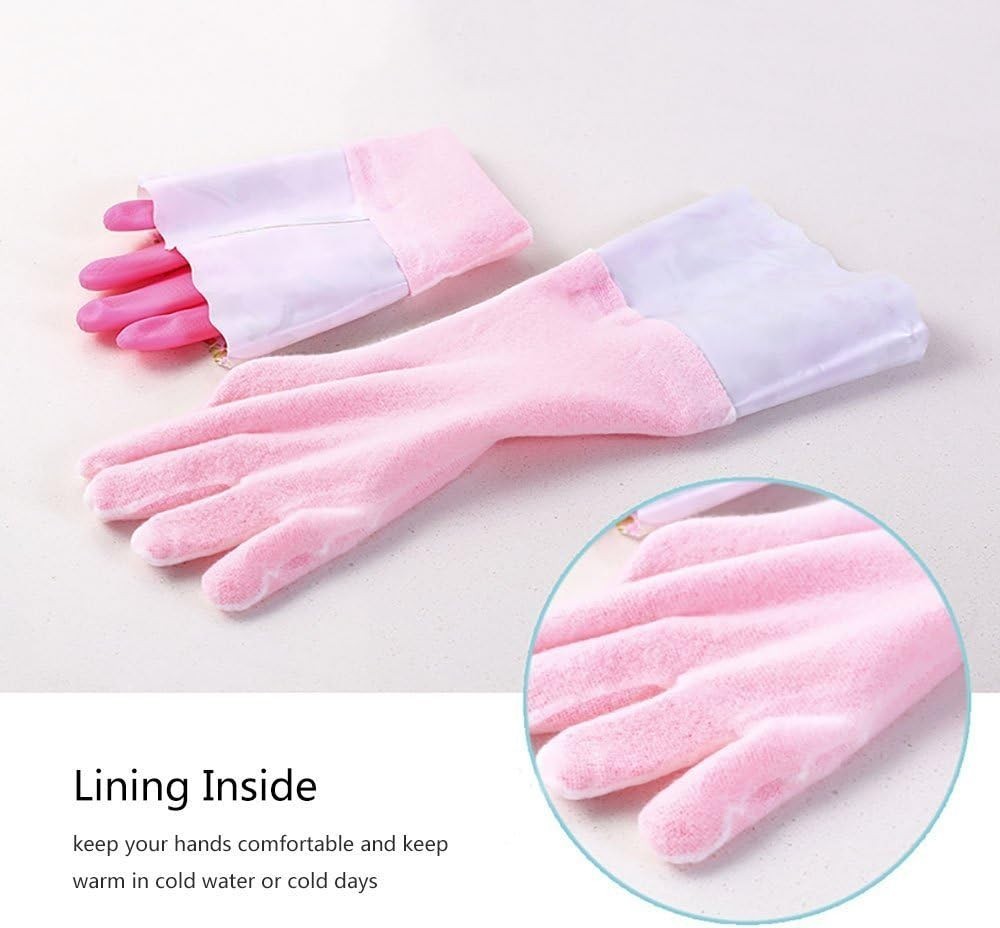 Stylish Pink/Blue 15-Inch Cleaning Gloves – Reusable with Soft Fiber Lining