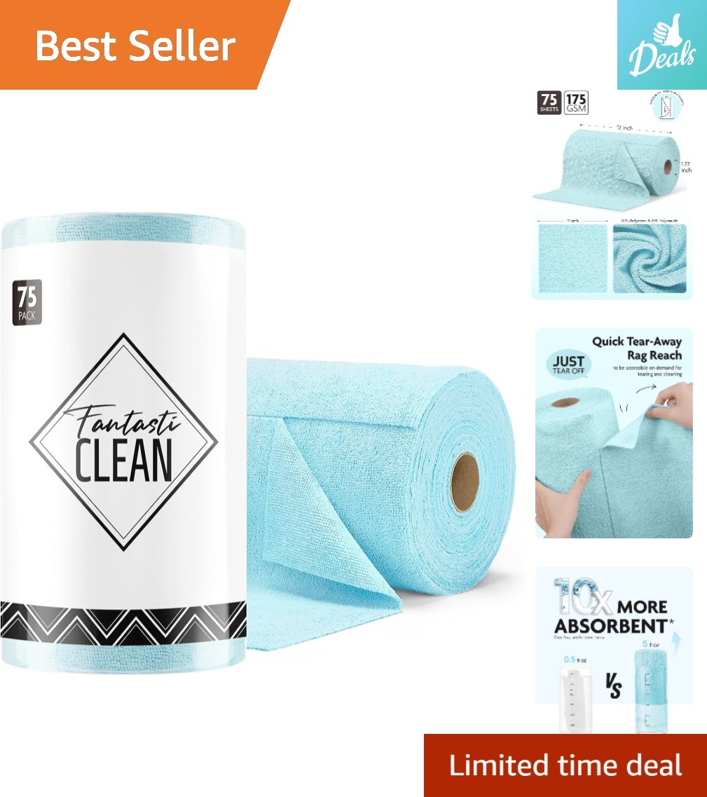 Eco-Friendly 75-Pack Microfiber Cloth Roll 12″ x 12″ – Scratch-Free & Lint-Free