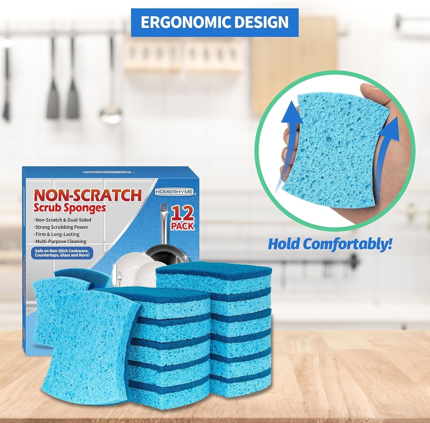 Non-Scratch Cellulose Scrub Sponges 12 Pack, Sponges Kitchen with Double-Side…