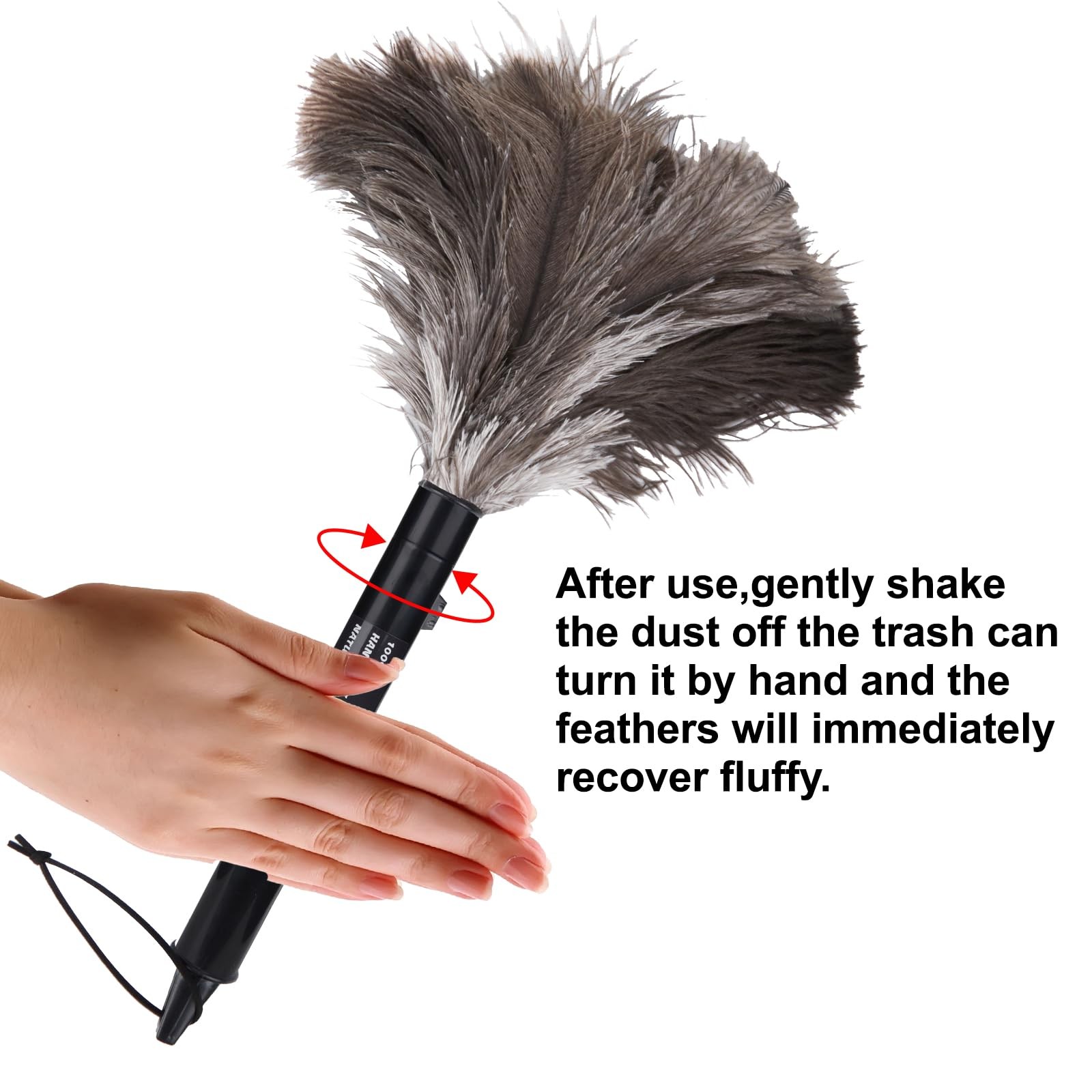 Aldwin Ostrich Feather Duster Retractable 1 Pack,16 inch Genuine Fluffy Gray