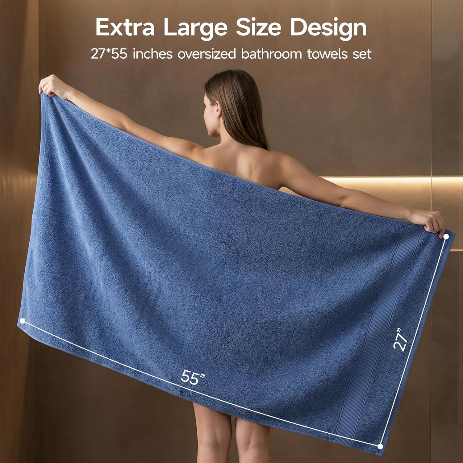 4 Pack Bath Towels – 27×55 Inch, 100% Cotton, Extra Large,Super Absorbent, Quick