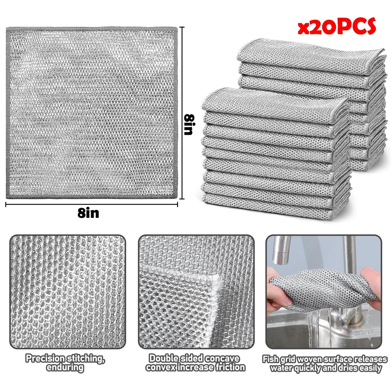 XANGNIER 20 Pcs Multipurpose Wire Dishwashing Rags for Wet and Dry 2024 New