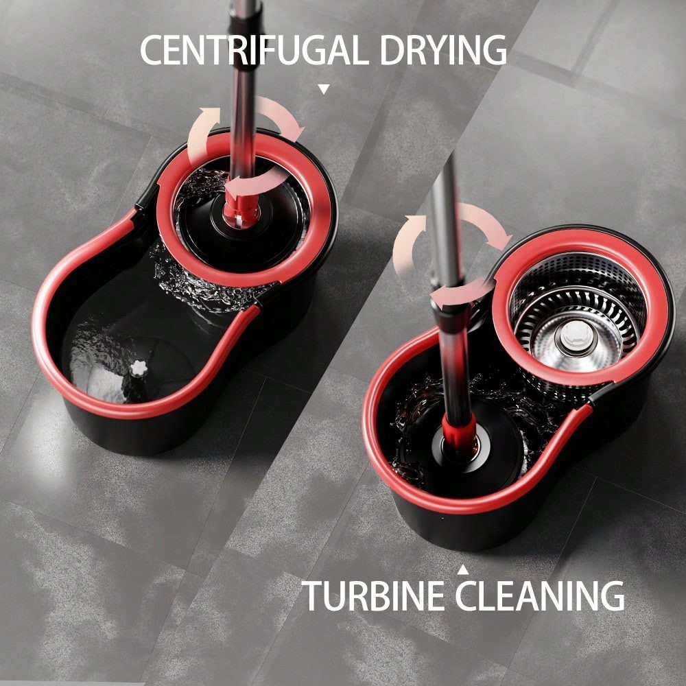 New Easy Spin Mop Bucket Set 3 Microfiber Refills 61in Long Reach Handle Sleek